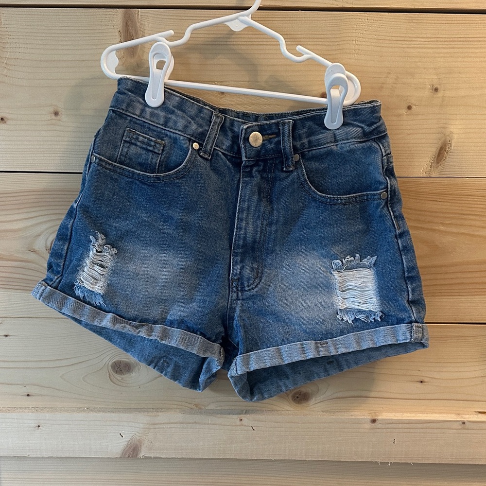 SHEIN Blue Distressed Jean Shorts